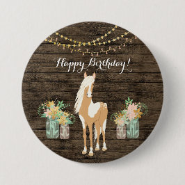 Söt Horse and Flowers Rustic Wood Birthday Knapp