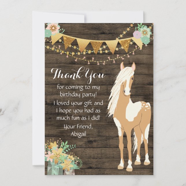 Söt Horse and Flowers Rustic Wood Tack Kort (Framsida)