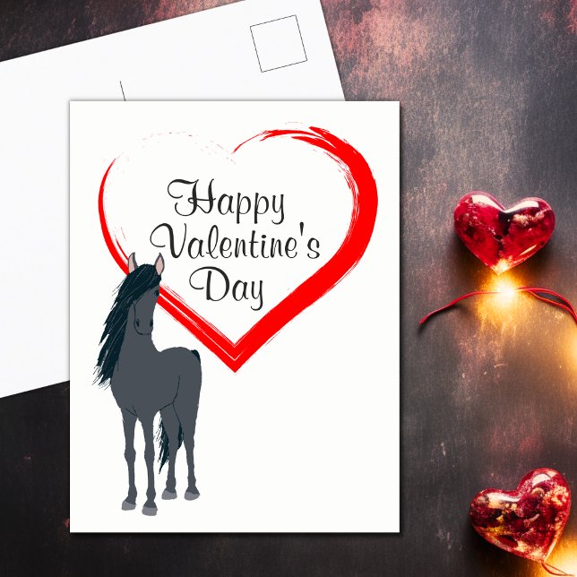 Söt Horse and Heart Glans Valentine Day Helg Vykort (Pretty Horse and Heart Happy Valentine's Day Holiday Postcard)