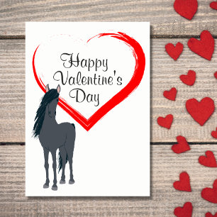 Söt Horse and Heart Glans Valentine Day Helgkort