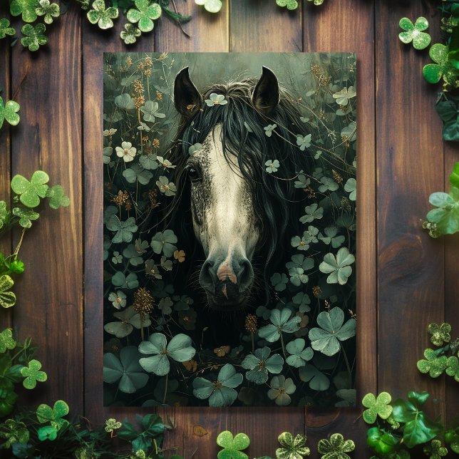 Söt Horse and Shamrocks St patrick's day Kort (Front - Pretty Horse and Shamrocks St Patrick's Day Card)