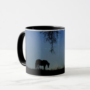 Söt Horse and Starry Night with Oak Träd Mugg