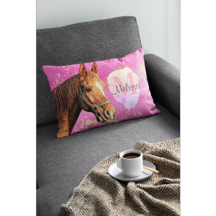 Söt Horse Animal Equestrian Rosa Monogram Prydnadskudde