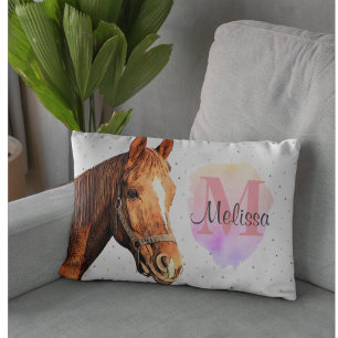 Söt Horse Animal Equestrian Stables Monogram Prydnadskudde