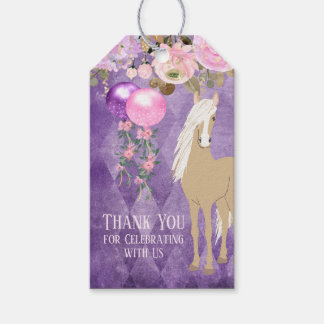 Söt Horse Blommigt Lila Rosa Birthday Favor Tagg Presentetikett