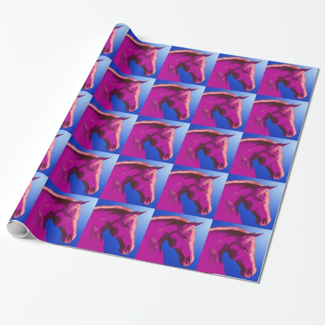 Söt Horse Head i Bright Rosa Presentpapper (Utrullad)