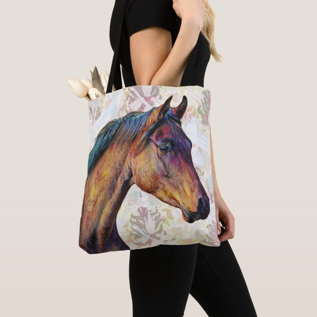 Söt Horse Head på Mönster Tote Bag Tygkasse (Närbild)