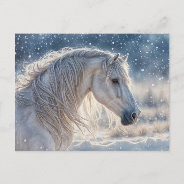 Söt Horse i Helgdag Snö Säsonhälsningar Helg Vykort (Framsida)