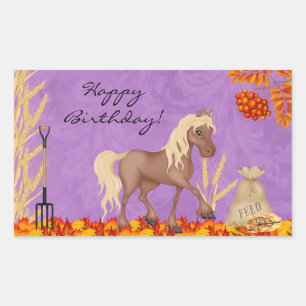 Söt Horse in Höst löv Birthday Sticker Rektangulärt Klistermärke