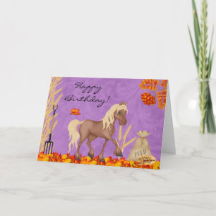 Söt Horse in Höst löv Grattis på födelsedagen Card Kort