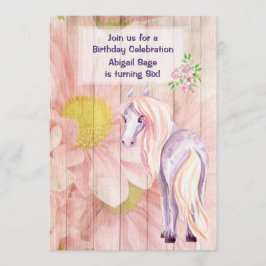 Söt Horse och Daisy på Barn Wood Birthday Inbjudningar