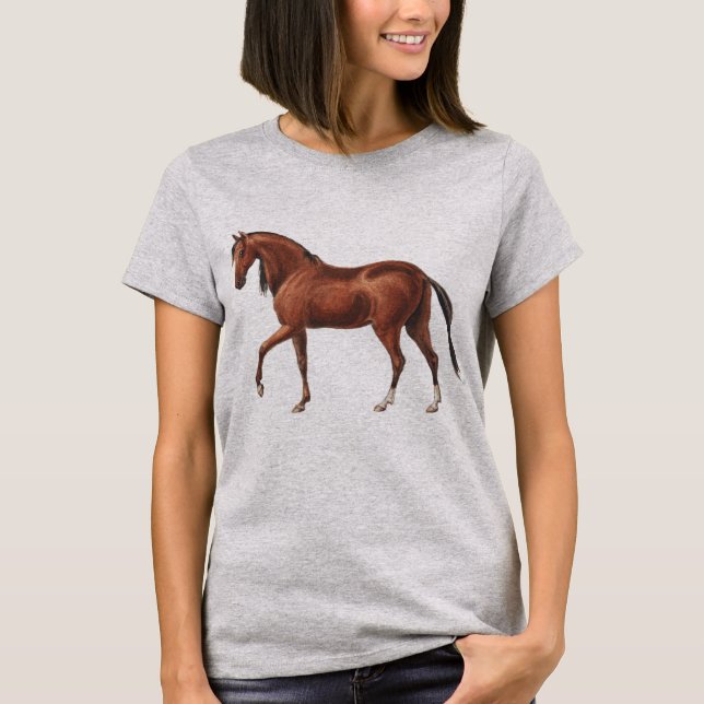 Söt Horse Vintage Stil Art T Shirt (Framsida)