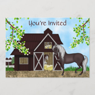 Söt Horses and Barn Girls Birthday Investigation Inbjudningar