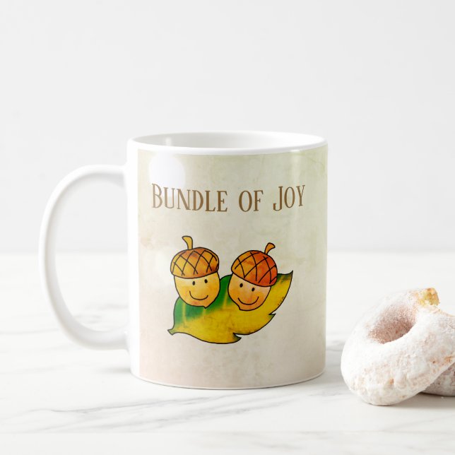 Söt Höst Ekollon Glädje Knippe Tvilling Bebis Show Kaffemugg (Med munk)