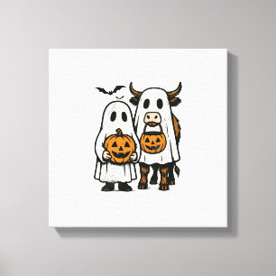 Söt höst högländsk ko spöke Halloween 2 Canvastryck