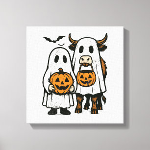 Söt höst högländsk ko spöke Halloween 2 Canvastryck