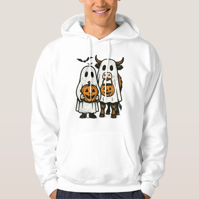 Söt höst högländsk ko spöke Halloween 2 Hoodie (Framsida)