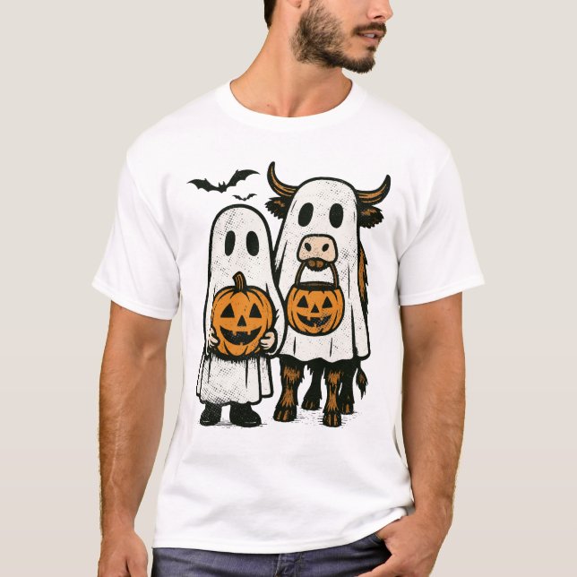 Söt höst högländsk ko spöke halloween 2 t shirt (Framsida)