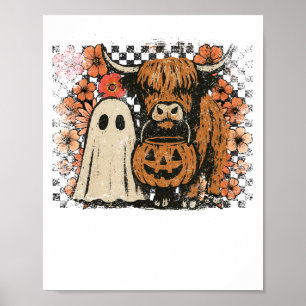 Söt höst högländsk ko spöke Halloween Poster