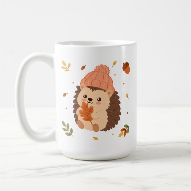 Söt höst igelkott akvarell kaffe kaffemugg (Vänster)