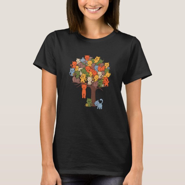 Söt höst katt träd  Bedårande kattunge T Shirt (Framsida)