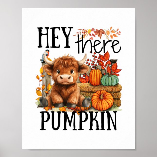 Söt Höst Ko Hej Där Pumpa Höst Tackgivning Poster (Framsidan)