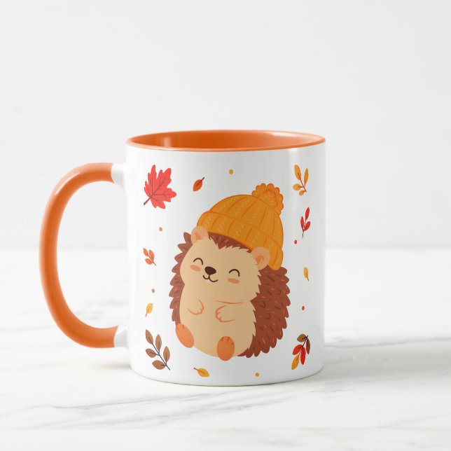 Söt höst leende igelkott akvarell kaffe mugg (Vänster)
