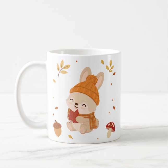 Söt höst leende kanin akvarell. Kaffe Kaffemugg (Vänster)