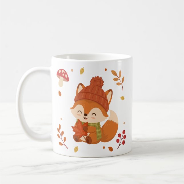 Söt höst leende räv akvarell. Kaffe Kaffemugg (Vänster)