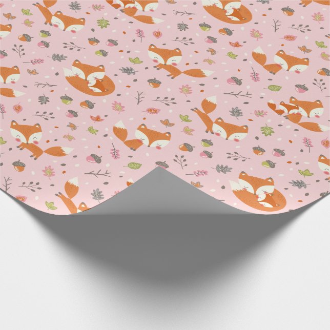 Söt höst Mamma och baby räv på ljusrosa Presentpapper (Hörn)