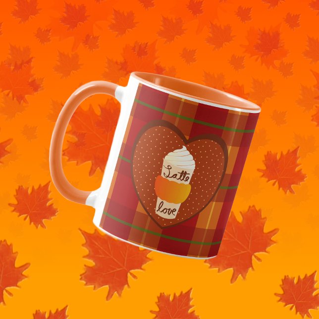Söt höst-rutig orange Pumpkin Spice Latte-kärlek Mugg (Skapare uppladdad)