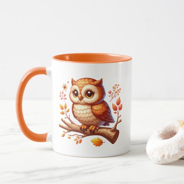 Söt höst säsongs uggla monogram mugg (Med munk)