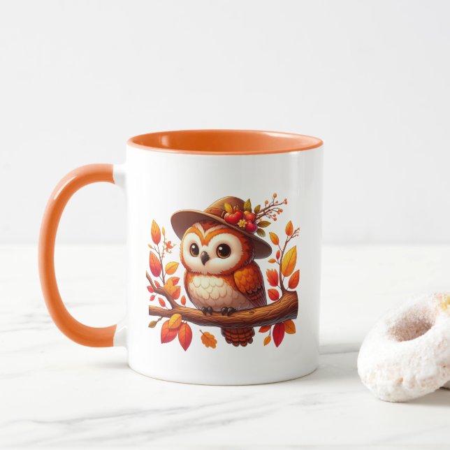Söt höst säsongsbetonad ugglemonogram mugg (Med munk)