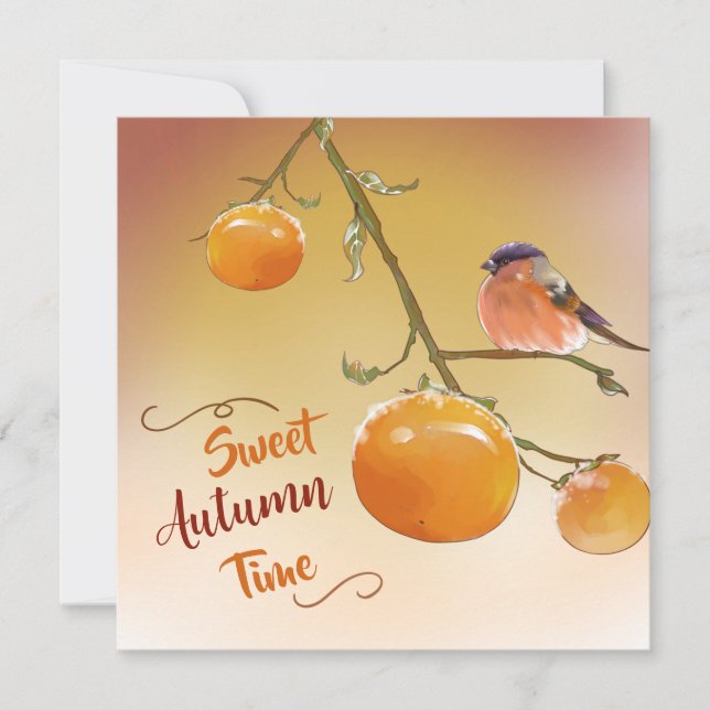 Söt Höst Söt Orange Persimon Frukter & Fågel Kort (Framsida)