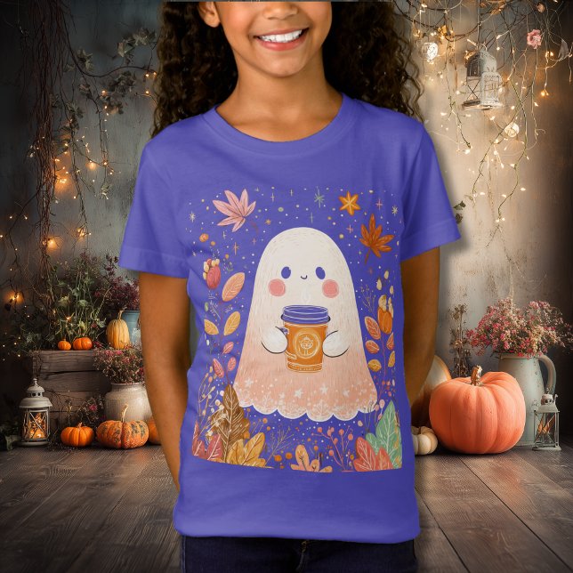 Söt höstande ghost med pumpor kaffe – mysig höst  t shirt (Skapare uppladdad)