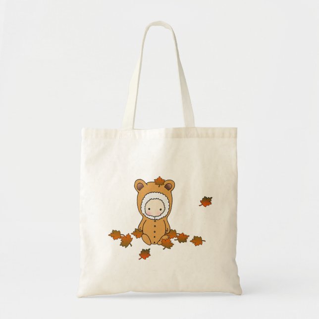 Söt höstbebis i fallande löv Totebag Tygkasse (Framsidan)