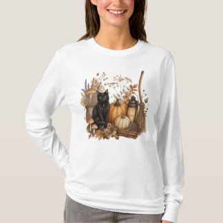 Söt höstblomma Pumpa Halloween Katt Häxa T Shirt