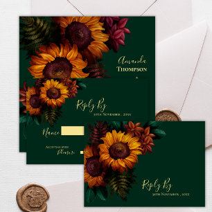 Söt Hösten Grönt Solrosblomma Rustic Fall Wedding OSA Kort
