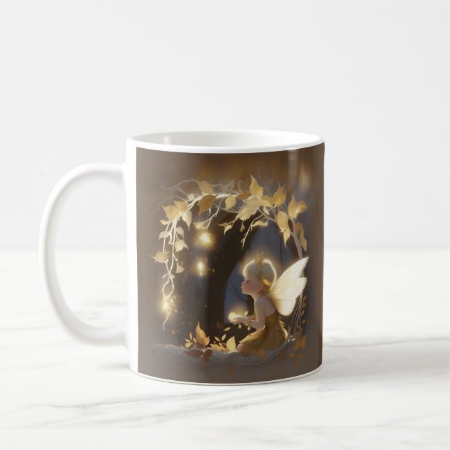 Söt höstflicka med lysande blommor kaffemugg (Vänster)