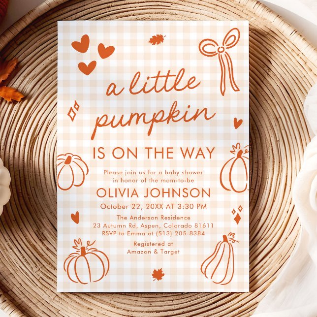 Söt hösthandritad liten pumpa baby shower inbjudningar (Fall Cute Hand Drawn A Little Pumpkin Baby Shower Invitation)