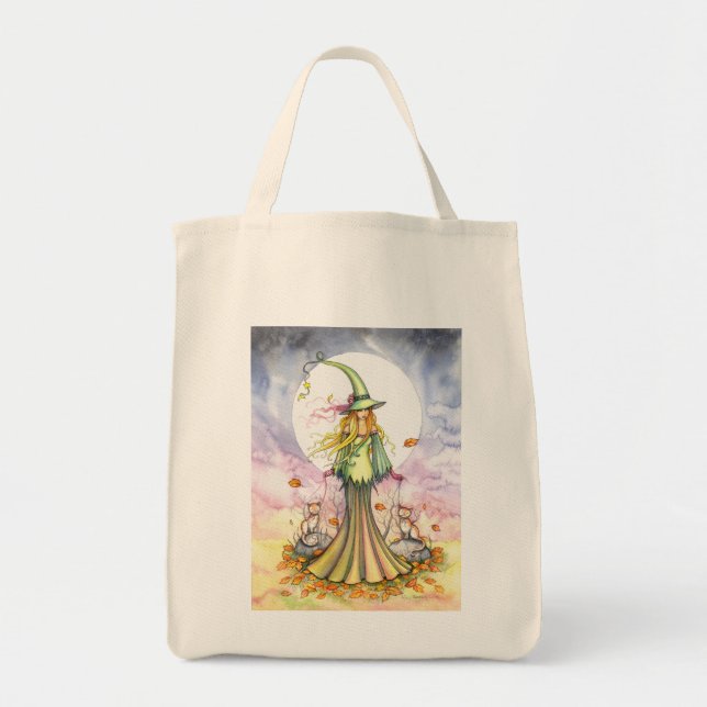 Söt Hösthäxa Katt Totebag av Molly Harrison Tygkasse (Framsidan)