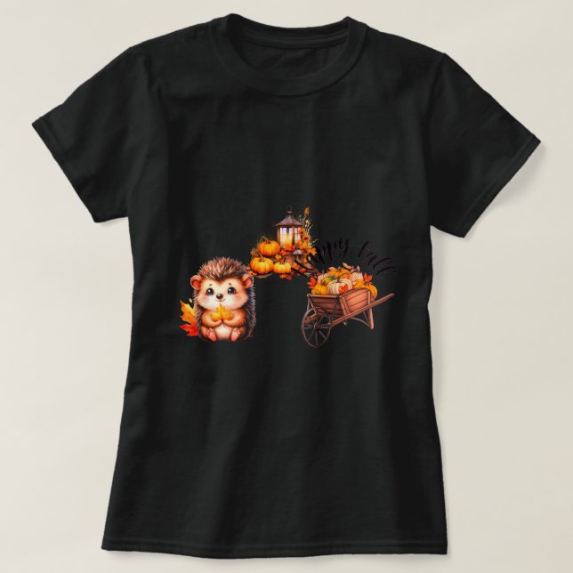 Söt höstiggelkott med skördstegelillustration t shirt (Design framsida)