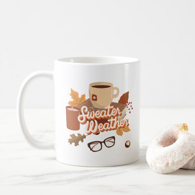 Söt höstlook Tröja Väder Värme Illustration Kaffemugg (Med munk)