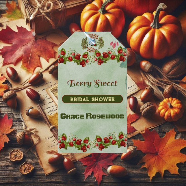 Söt höstlövhöst Bär Söt Bröllopsdusch Presentetikett (Cute Fall Foliage Autumn Berry Sweet Bridal Shower Gift Tags)