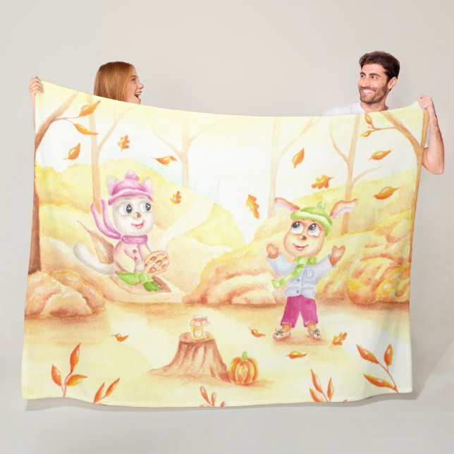 Söt höstpromenad i skogen fleecefilt (På plats)