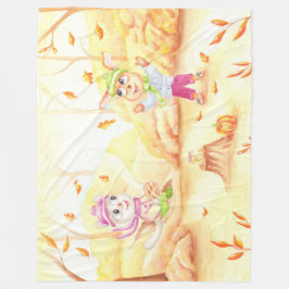 Söt höstpromenad i skogen fleecefilt