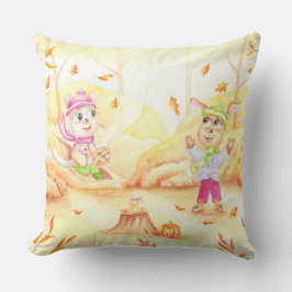 Söt höstpromenad i skogen kudde