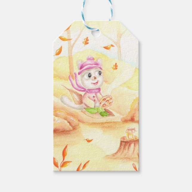 Söt höstpromenad i skogen presentetikett (Framsidan)