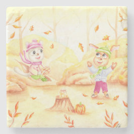 Söt höstpromenad i skogen stenunderlägg