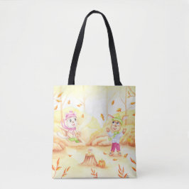 Söt höstpromenad i skogen tygkasse